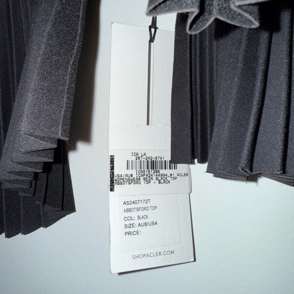Acler Black One-Shoulder Pleated Sculptural Top - Picture 3 of 4